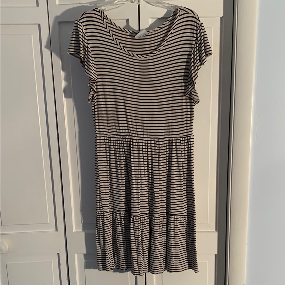 Olivia Rae Black & Cream Striped Midi Dress EUC
